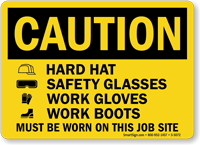 Wear Hardhat Safety Glasses, Gloves, Boots Sign