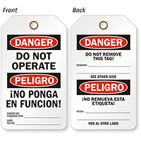 Do Not Operate Two Sided Bilingual OSHA Safety Tag