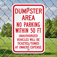 Dumpster Area Parking Vehicles Towed Signs