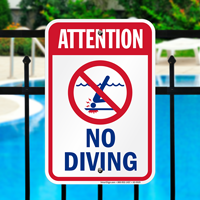 Attention No Diving Pool Safety Signs