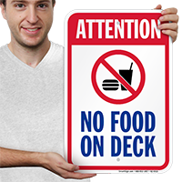 Attention No Food On Deck Pool Signs