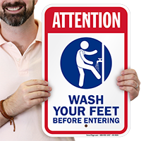 Attention Wash Your Feet Pool Signs