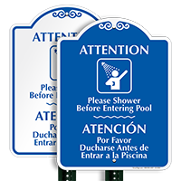 Bilingual Shower Before Entering Pool Signature Sign
