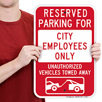Reserved Parking For City Employees Only Signs