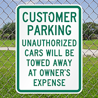 Customer Parking Unauthorized Cars Towed Signs