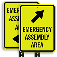 Upper Right Arrow Emergency Assembly Area Sign