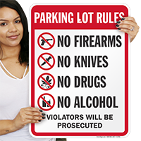 Parking Lot Rules No Firearms Drugs Alcohol Signs