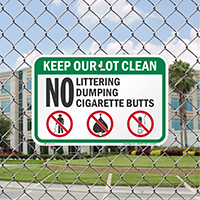 No Littering Dumping Cigarette Butts Signs