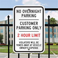Customer Parking Only, 2 Hour Limit Signs