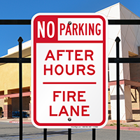 No Parking After Hours Fire Lane Signs