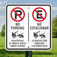 No Parking Violators Towed Owners Expense Bilingual Signs