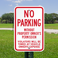 No Parking Without Property Owners Permission Signs
