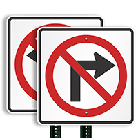 No Right Turn Directional Road Signs