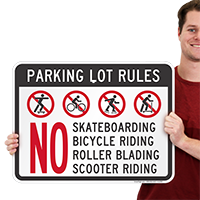 Parking Lot Rules No Skateboarding Bicycle Riding Signs