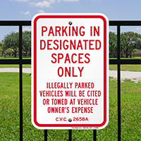 Parking In Designated Spaces Only Signs