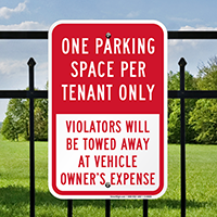 One Parking Space Per Tenant Only Signs