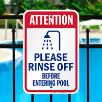 Please Rinse Off Before Entering Pool Signs