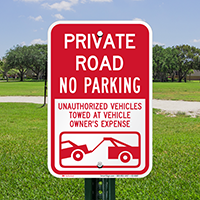 Private Road, No Parking Signs