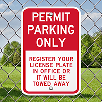 Permit Parking Only, Register License Plate Office Signs