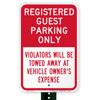 Registered Guest Parking Only, Violators Towed Signs