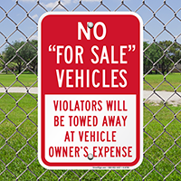 No - For Sale Vehicles, Violators Towed Signs