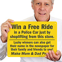 Win Free Ride in Police Car Sign