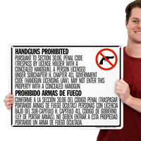 Bilingual No Concealed Carry Sign