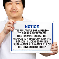 Handgun Warning Sign for Texas, Blue