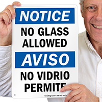No Glass Allowed Bilingual Sign