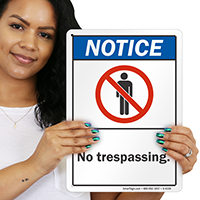 Notice Sign (ANSI): No Trespassing (with graphic)