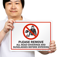 Please Remove All Head Covering Sign