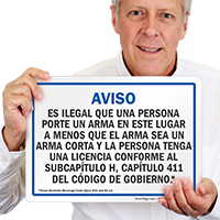 Spanish, Blue Handgun Warning Sign for Texas