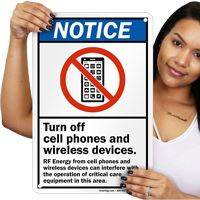 Notice Turn Off Cell Phone and Wireless Devices Sign