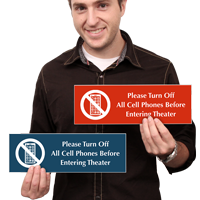 Please Turn Off All Cell Phones Before Entering Theater with Graphic Sign