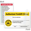 Double-Sided Authorized Forklift Driver Certification Wallet Card, 2-Sided