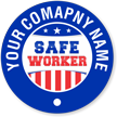 Circular Text Around Flag and Safe Worker