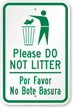 Do Not Litter No Bote Basura Sign