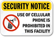 Security Notice Cellular Phones Prohibited Sign