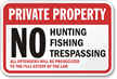 Private Property No Hunting Fishing Trespassing Sign