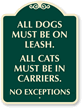 Dogs On Leash Cats in Carriers Sign