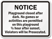 Playground Closed After Dark Safety Sign