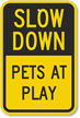 Slow   Down Pets At Play Sign