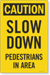 Caution Slow Down Pedestrians In Area Sidewalk Panel