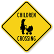 Children Crossing Sign with Baby Stroller Graphic