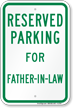 Novelty Parking Space Reserved For Father In Law Sign