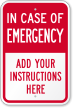 Custom In Case Of Emergency Label, Add Own Instructions