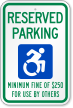 Reserved Parking Minimum Fine Sign, Updated ISA Symbol