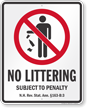 No Littering New Hampshire Law Sign