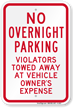 No Overnight Parking Violators Towed Sign