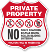 No Skateboard Bicycle Riding Private Property Shield Sign